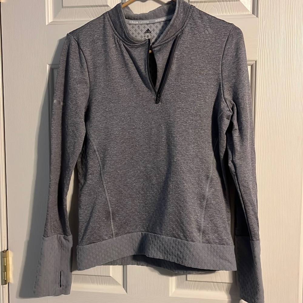 Adidas Running Grey 1/4 Zip Athletic Fleece ClimaHeat Jacket